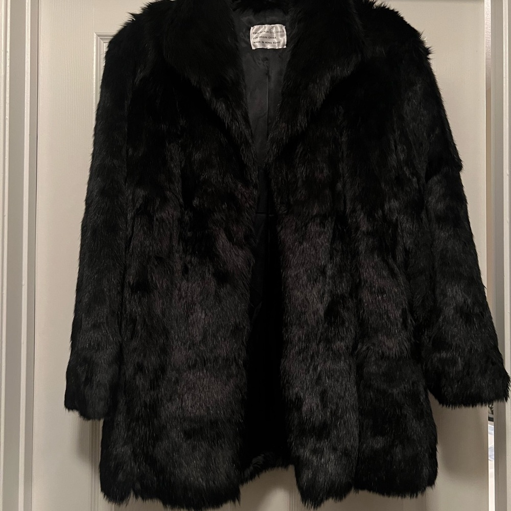 Black Genuine Rabbit Fur Coat Size S but fits like a medium